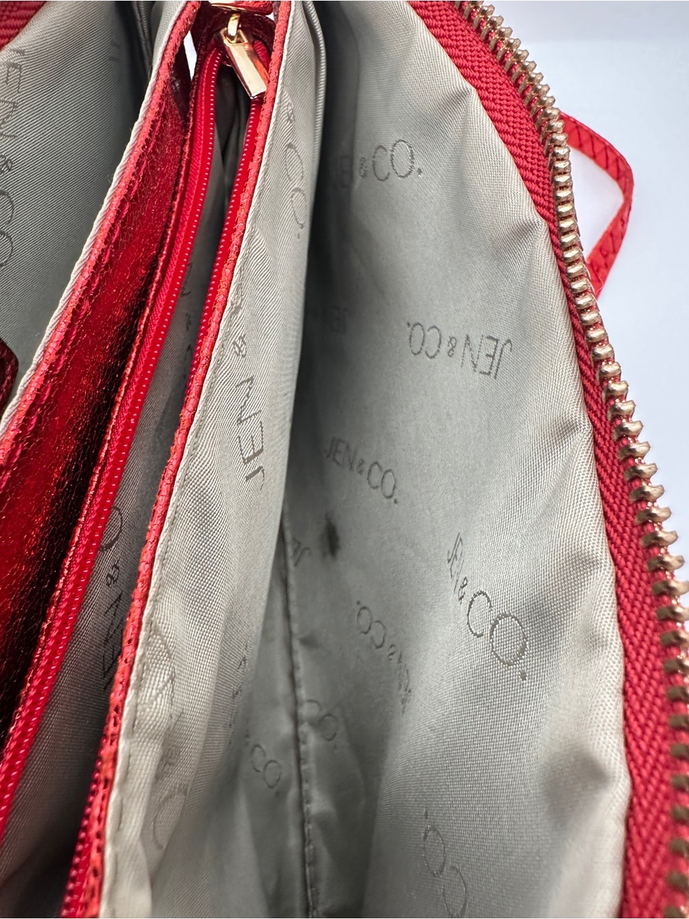 Jen & Co Metallic Red Vegan Leather Crossbody bag wristlet Clutch - Picture 4 of 11